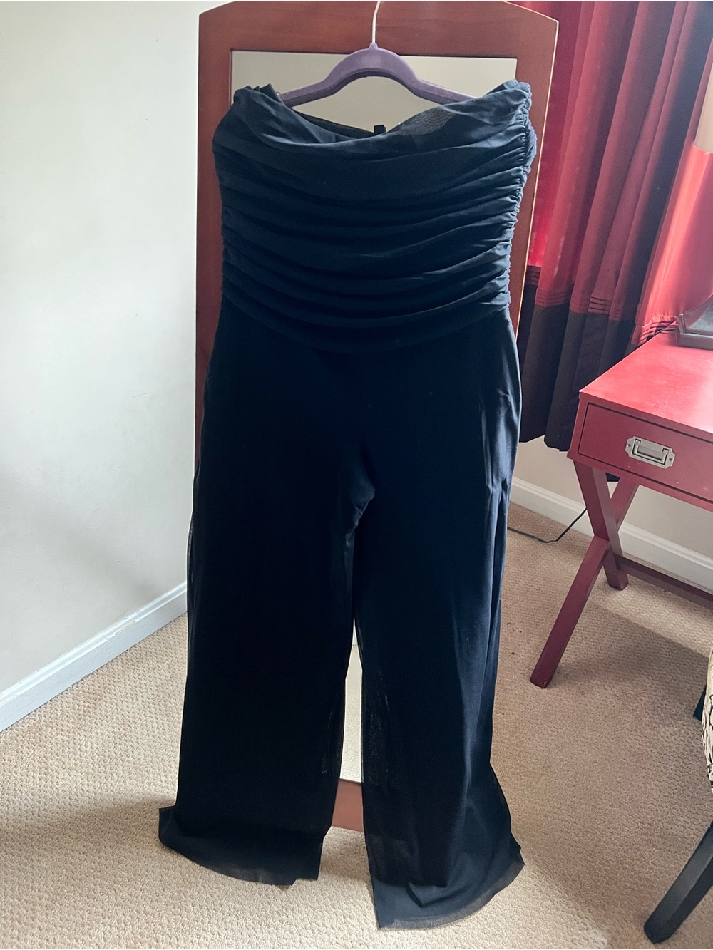 Strapless Black Wide-Leg Jumpsuit with Ruched Bodice